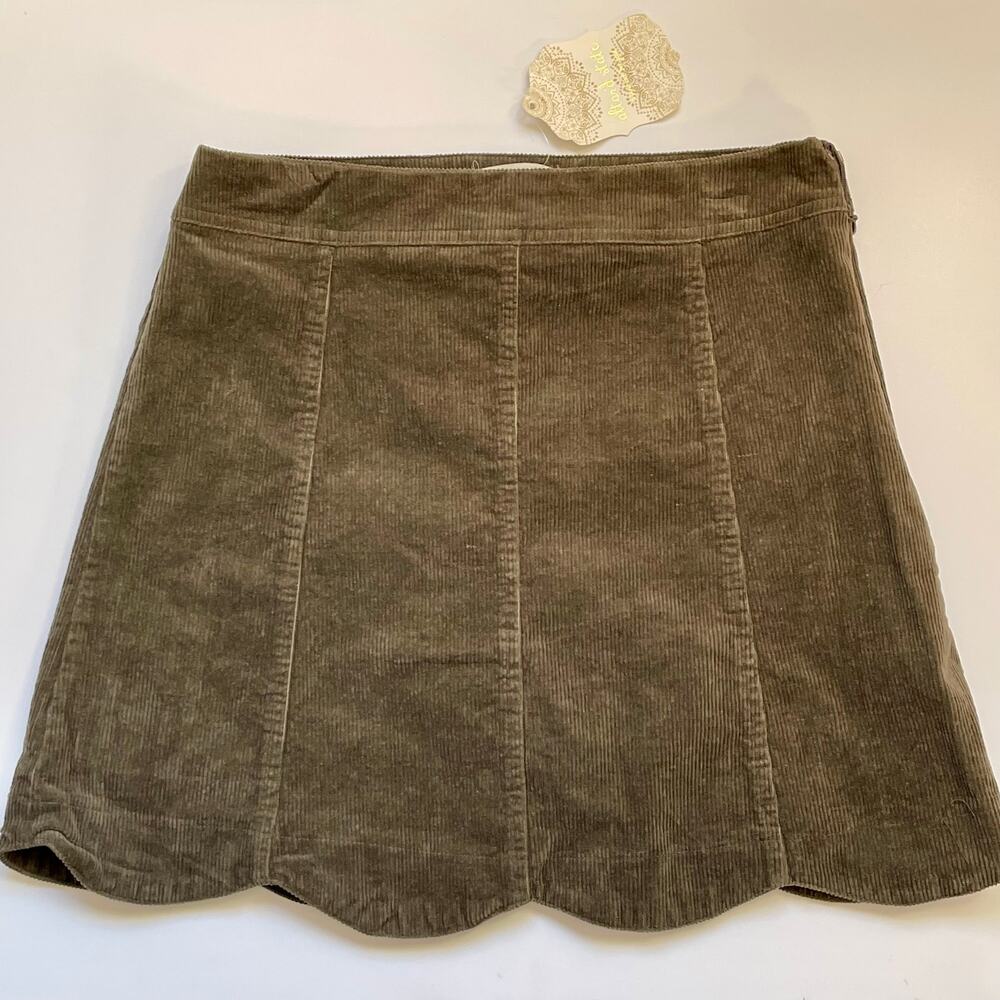 NWT Altar’d State Olive Green Preppy Academia Corduroy A-Line Mini Tulip Skirt S